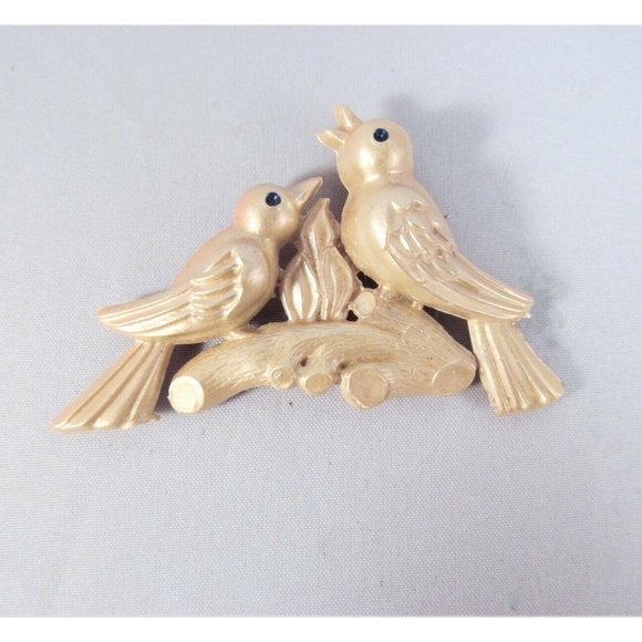 Vintage 1940 Celluloid tan figural 2 Birds on a branch with fire flame Brooch - Picture 6 of 9